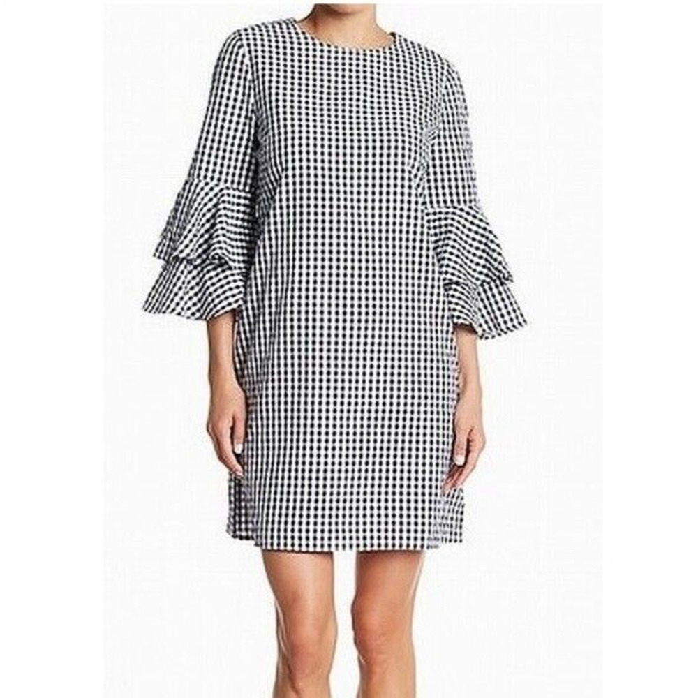 BEACH LUNCH LOUNGE NEW $78 Delphina Ruffle Sleeve‎ Shift Dress Navy White Small